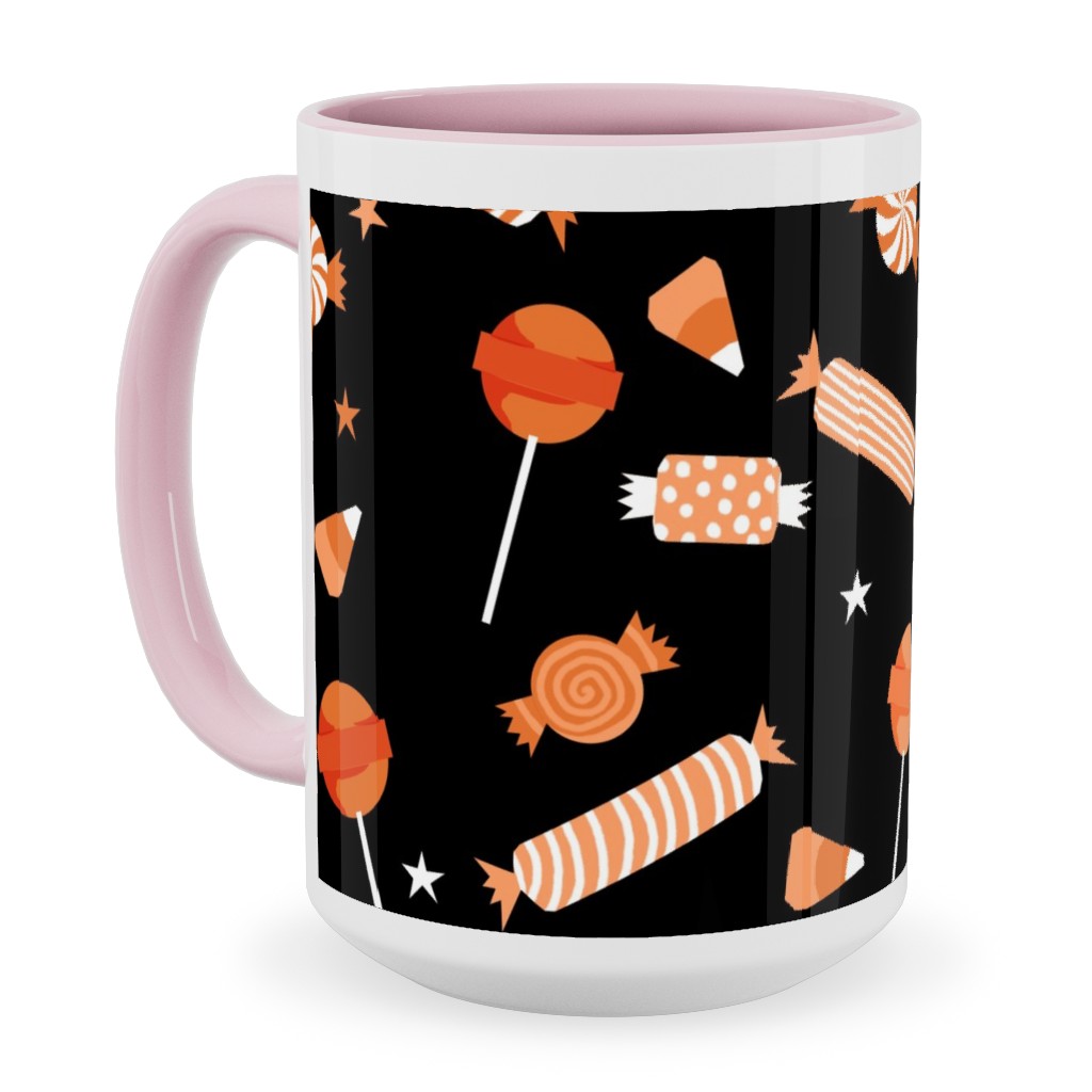 Halloween Candy - Orange and Black Ceramic Mug, Pink,  , 15oz, Black