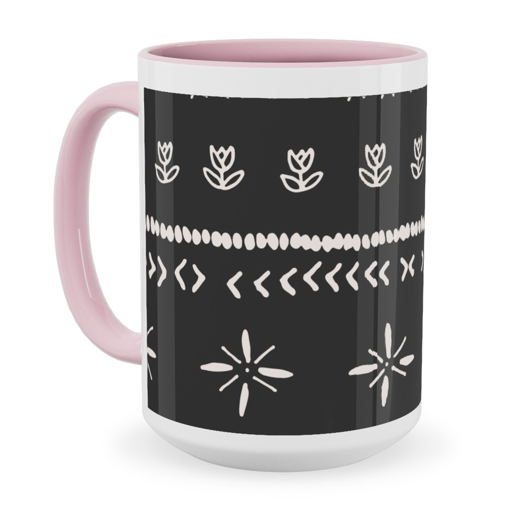 Boho Print Ceramic Mug, Pink, , 15oz, Black, Silhouette