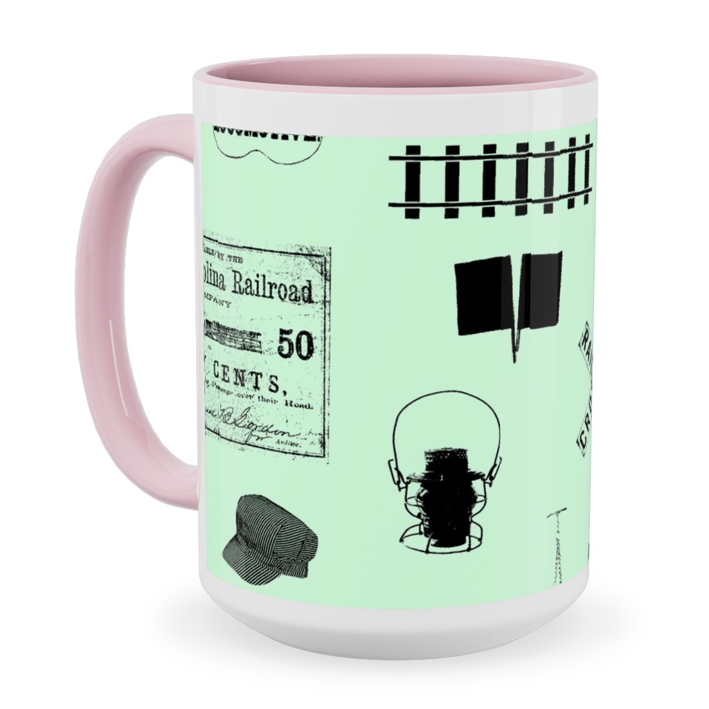 Railroad Ceramic Mug, Pink,  , 15oz, Green