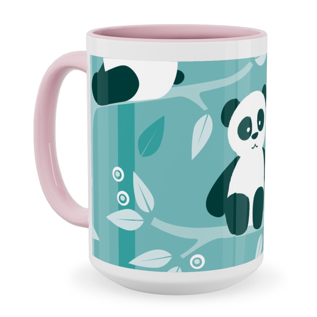 Pandas and Bamboo Ceramic Mug, Pink,  , 15oz, Blue