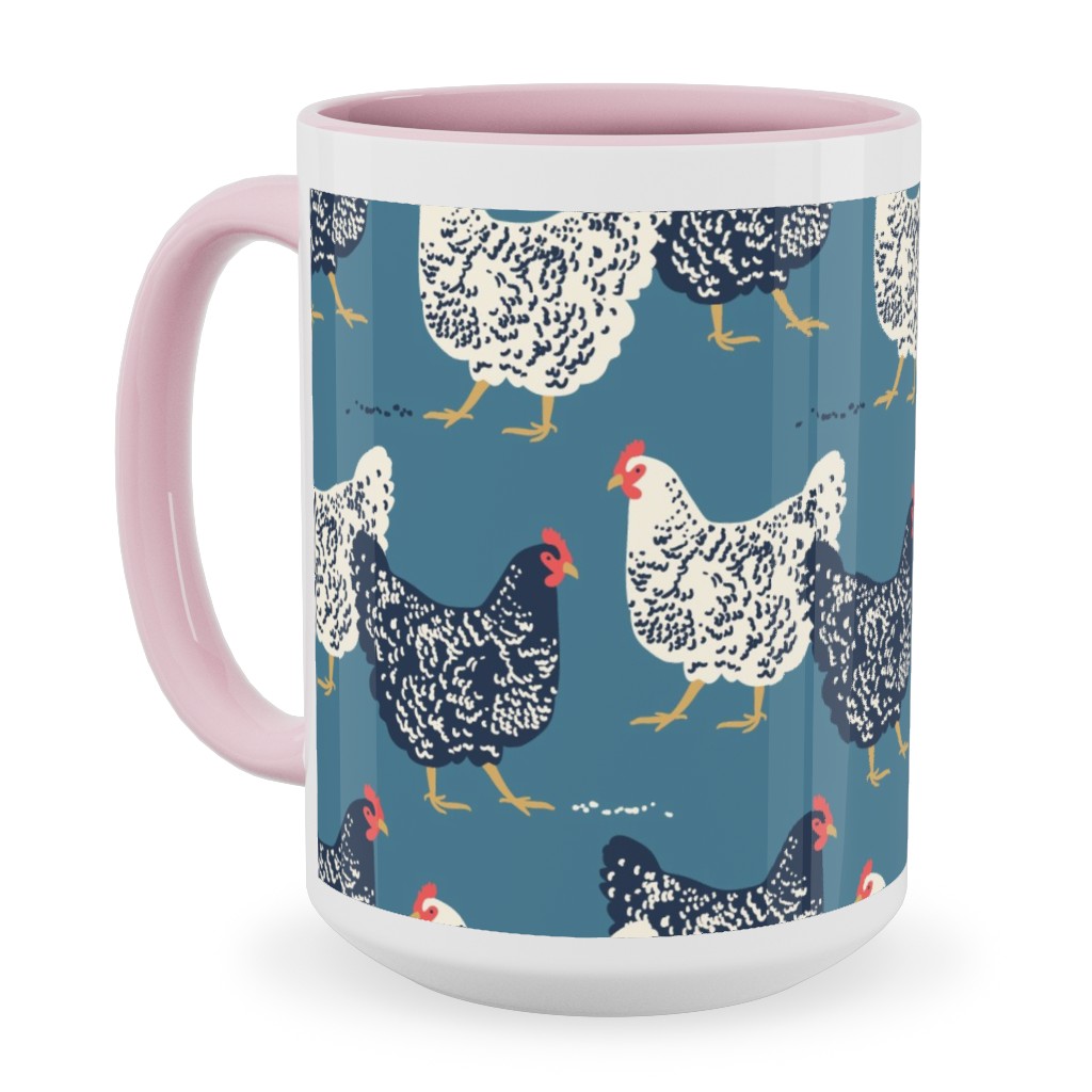 Farmhouse Chickens - Blue Ceramic Mug, Pink, , 15oz, Blue, True Blue