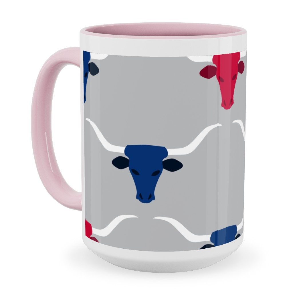 Longhorns - Silver Ceramic Mug, Pink,  , 15oz, Multicolor