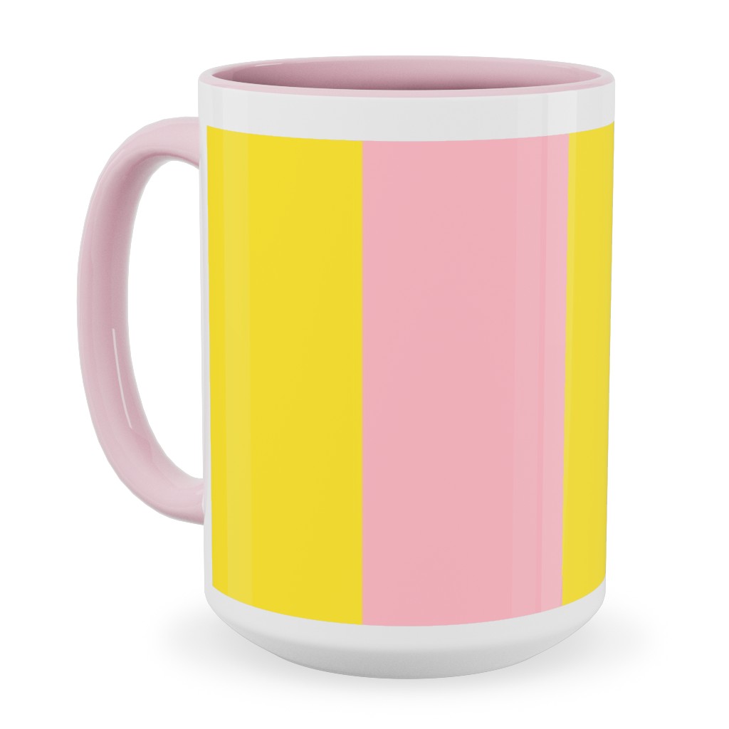 Vertical Stripes Ceramic Mug, Pink, , 15oz, Pink, Peony