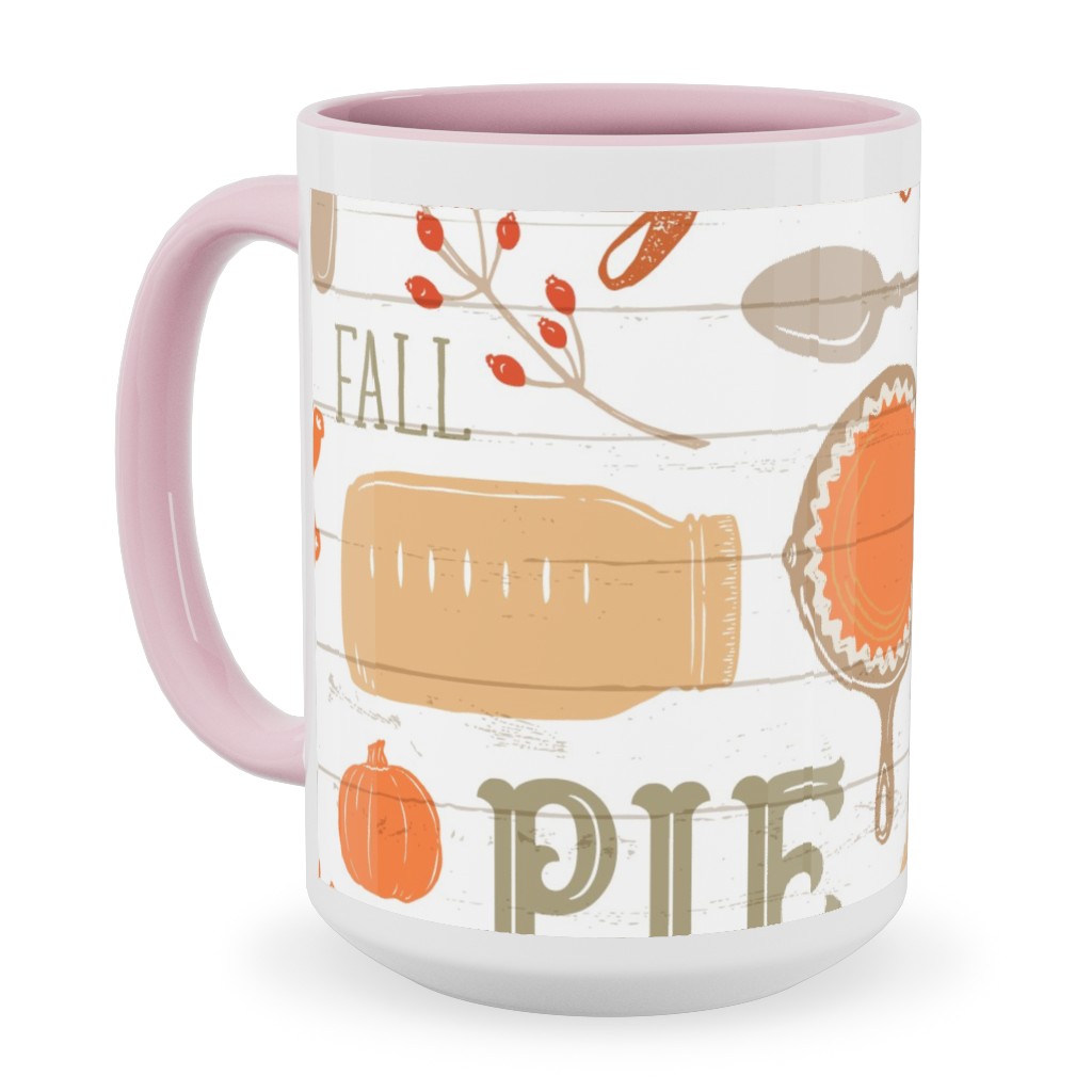 Gather Round & Give Thanks - a Fall Festival of Food, Fun, Family, Friends, and Pie! Ceramic Mug, Pink,  , 15oz, Orange