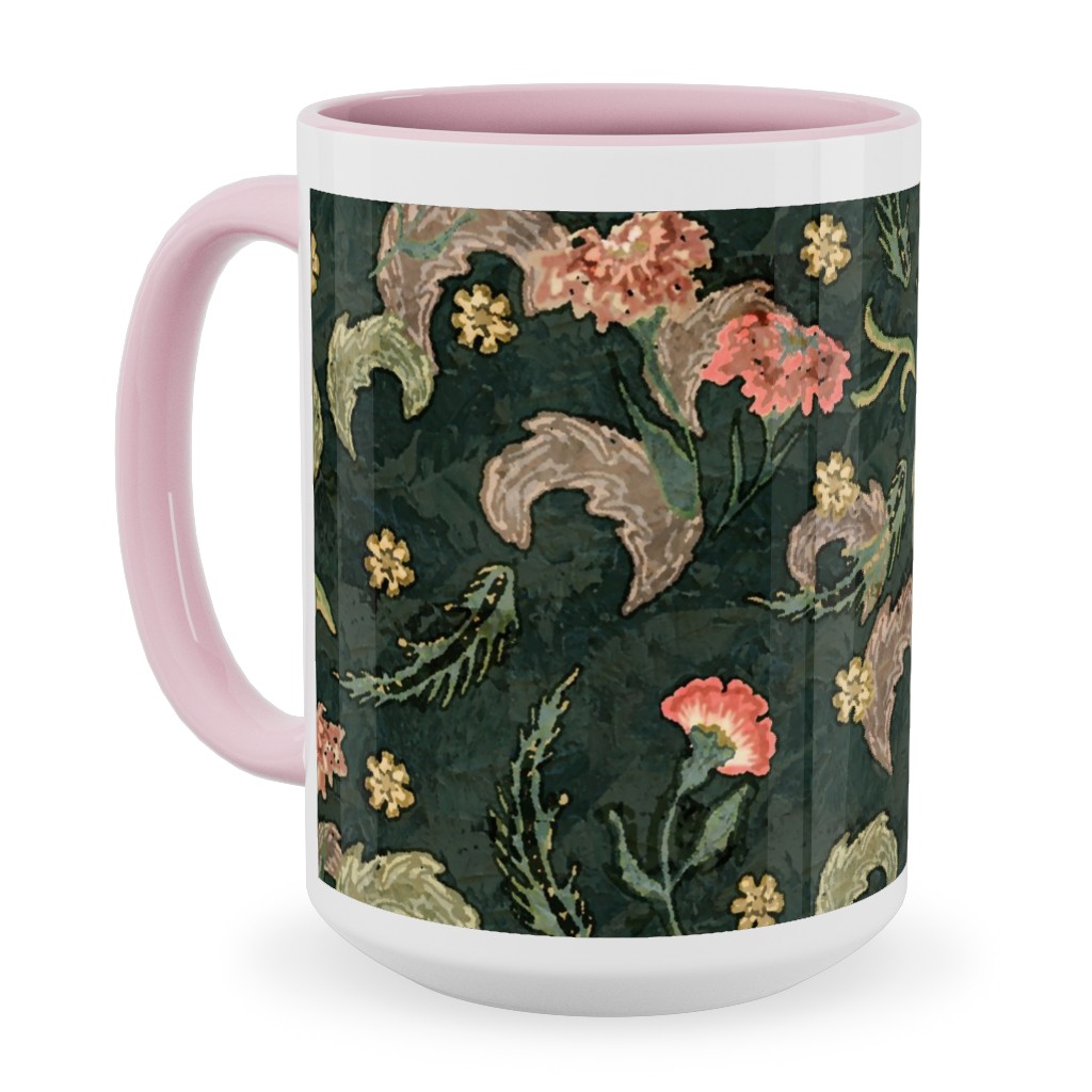 Victorian Floral - Enchanted Forest Ceramic Mug, Pink,  , 15oz, Green