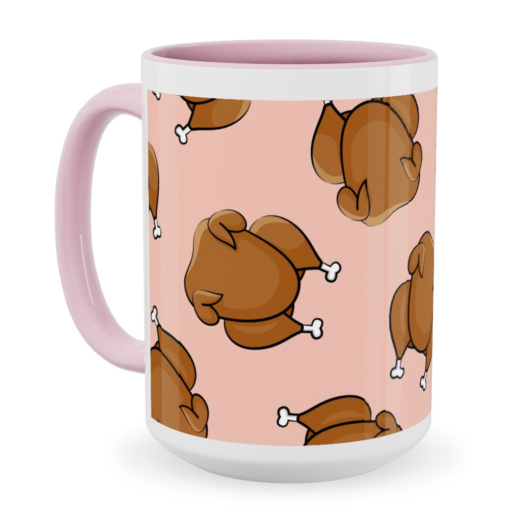 Thanksgiving Day Turkey Toss Ceramic Mug, Pink, , 15oz, Pink, Beige