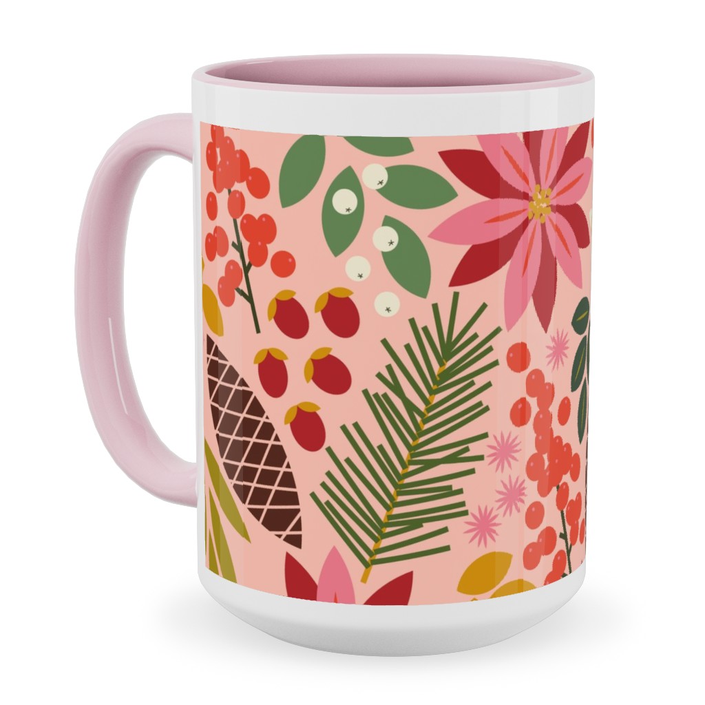 Pinecones and Berries - Pink Ceramic Mug, Pink,  , 15oz, Pink