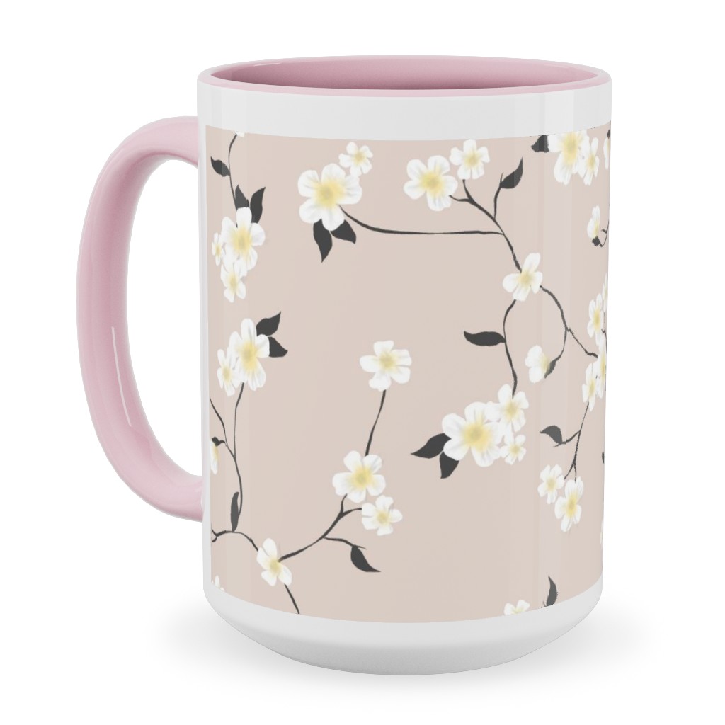 Climbing Flower - Pink Ceramic Mug, Pink, , 15oz, Pink, Bright Pink