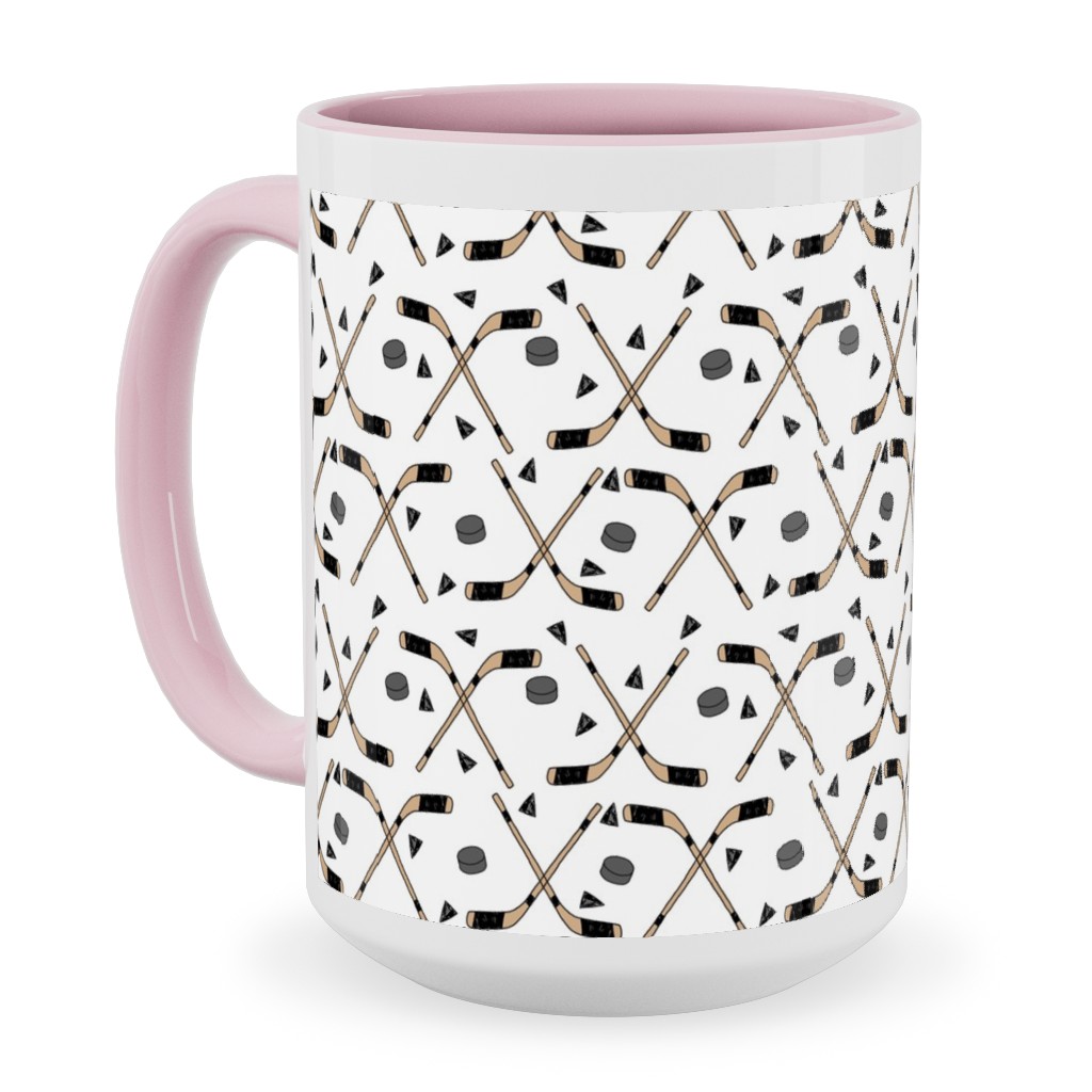 Hockey Stick and Puck Ceramic Mug, Pink,  , 15oz, White