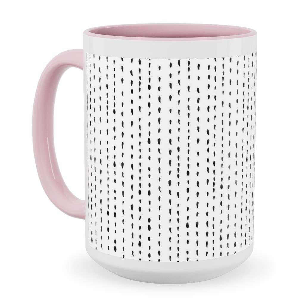 Woodland - Little Dots of Stripes - Black and White Ceramic Mug, Pink, , 15oz, White, White