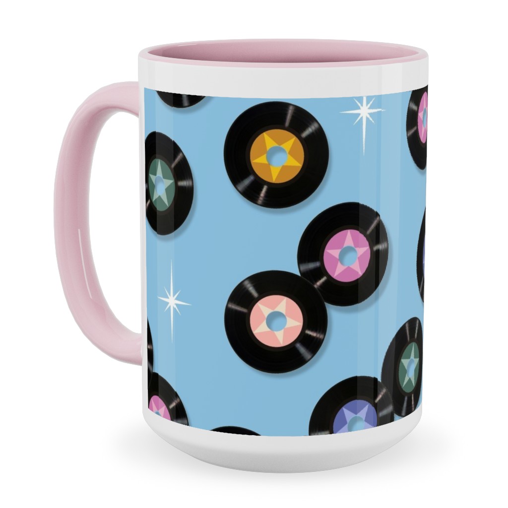 Pop Star Vintage Vinyl Records Ceramic Mug, Pink,  , 15oz, Blue
