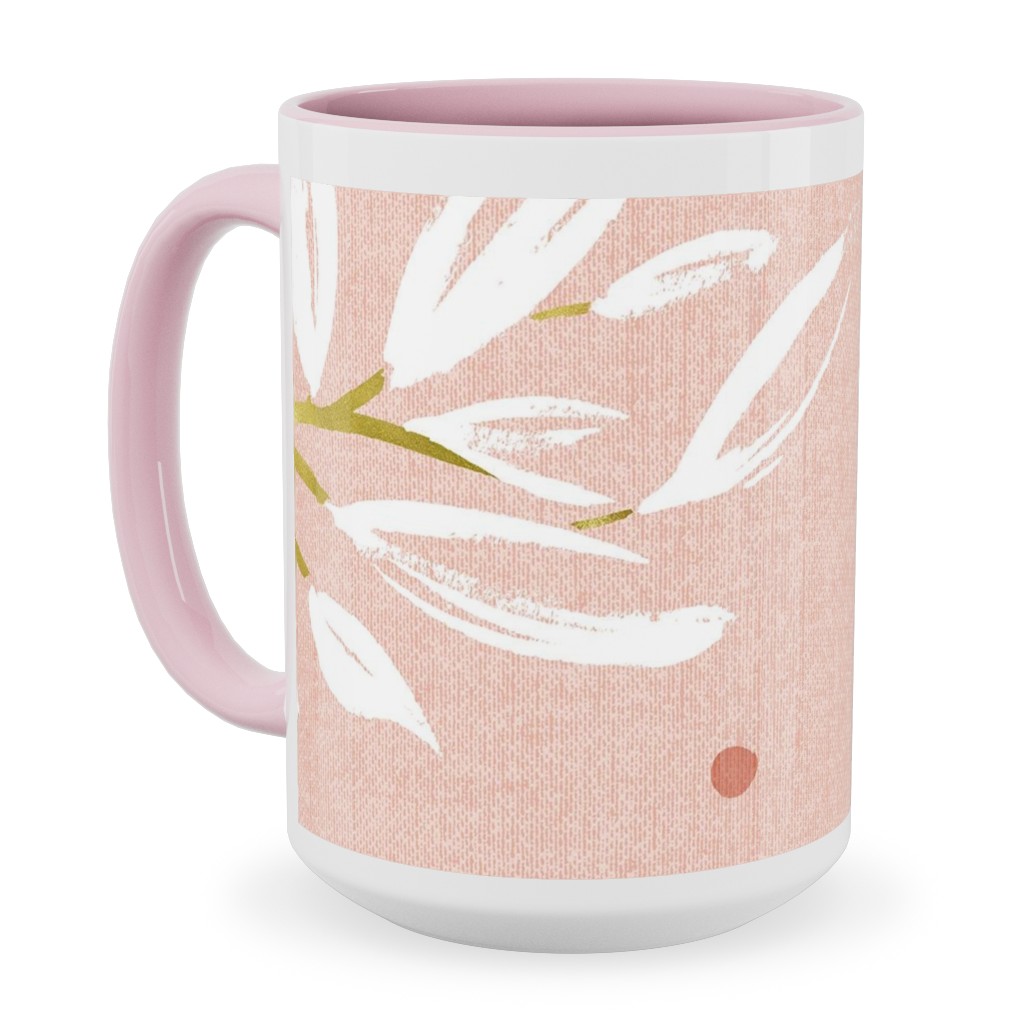 Zen - Gilded Leaves - Blush Pink Large Ceramic Mug, Pink,  , 15oz, Pink