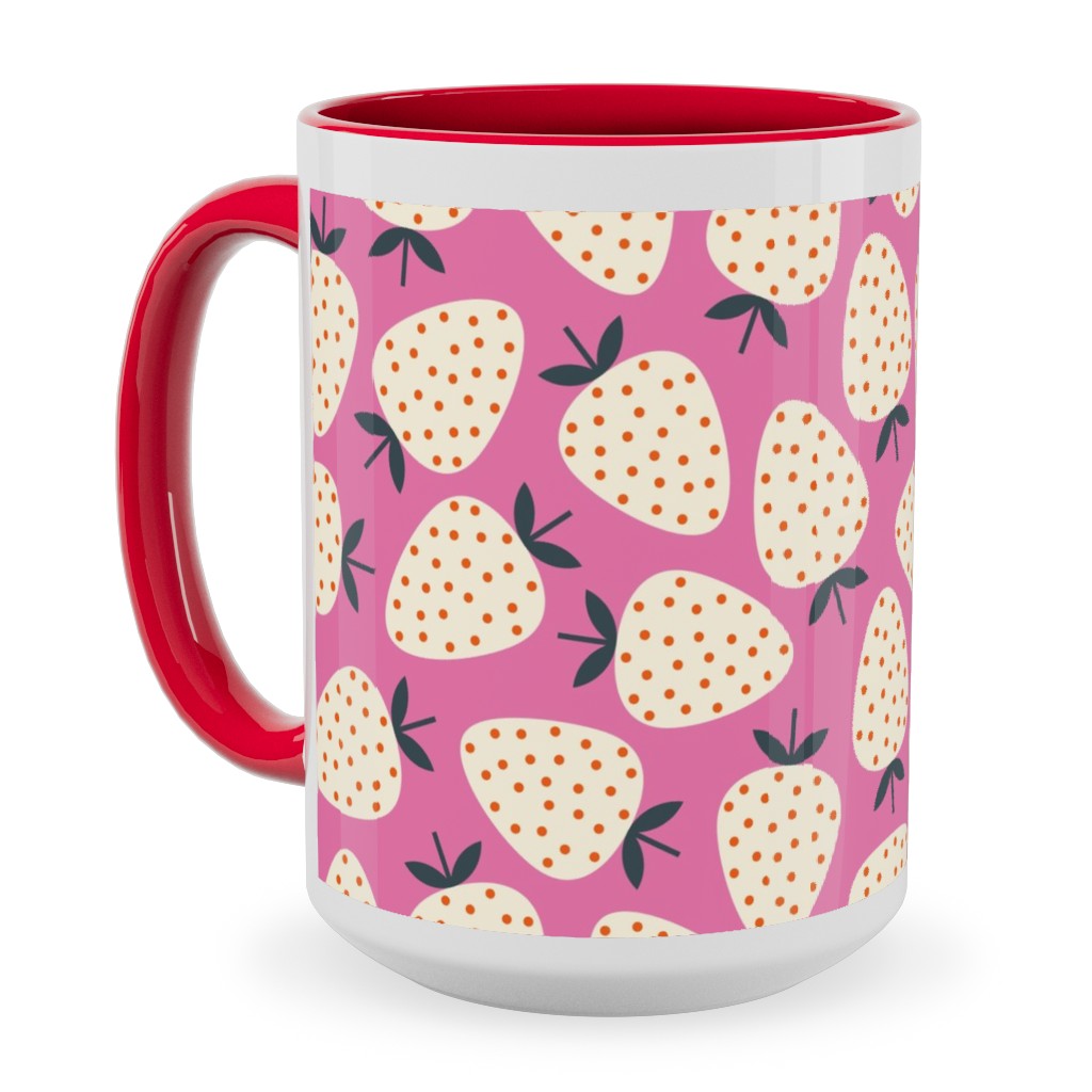 Strawberries - Cream on Pink Ceramic Mug, Red,  , 15oz, Pink