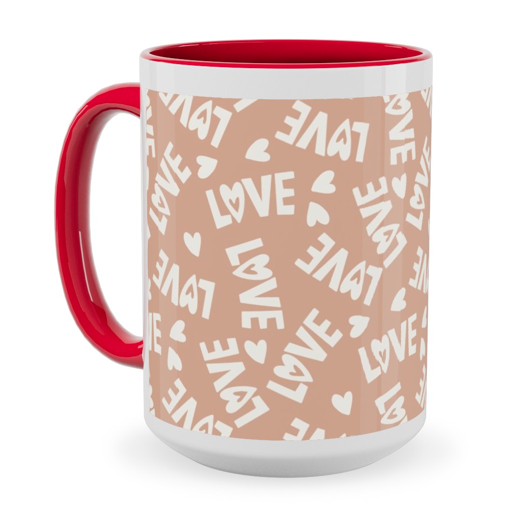 Retro Love - Muted Pink Ceramic Mug, Red, , 15oz, Pink, Bright Pink