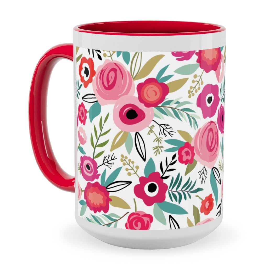 Maypole - Pink Ceramic Mug, Red, , 15oz, Pink, Bright Pink
