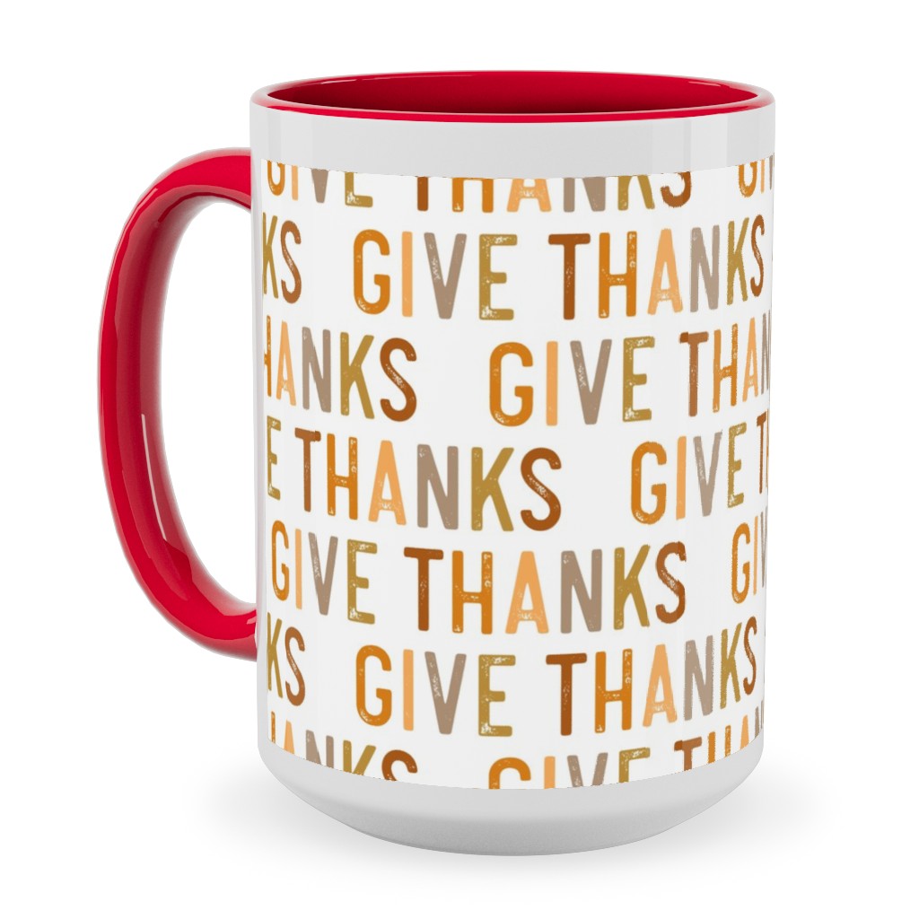 Give Thanks Ceramic Mug, Red, , 15oz, Beige, Antique White