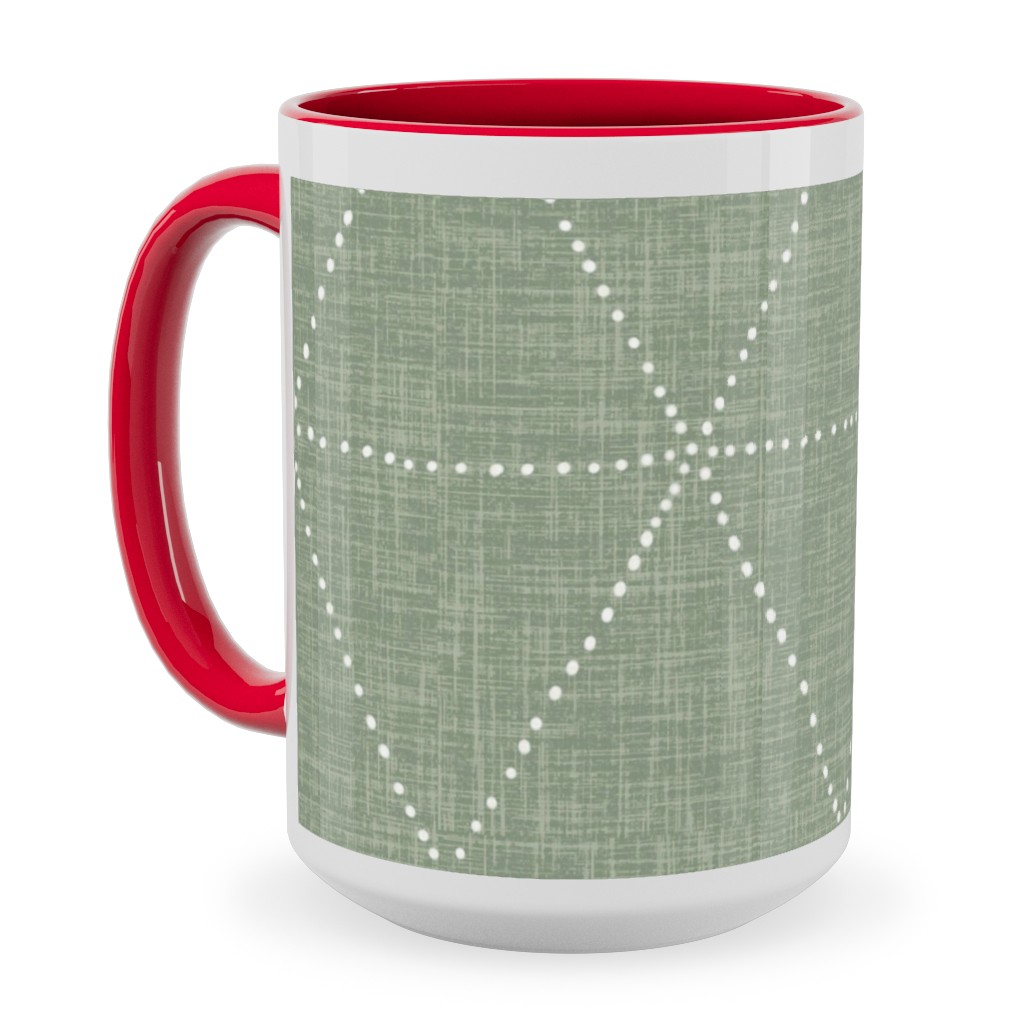 Boho Triangles - Sage Ceramic Mug, Red,  , 15oz, Green