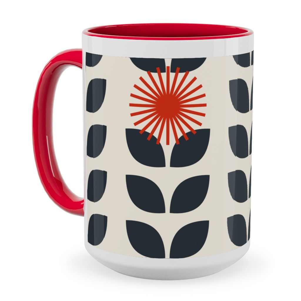 Scandinavian Climbing Vines - Neutral Ceramic Mug, Red, , 15oz, Beige, Pearl