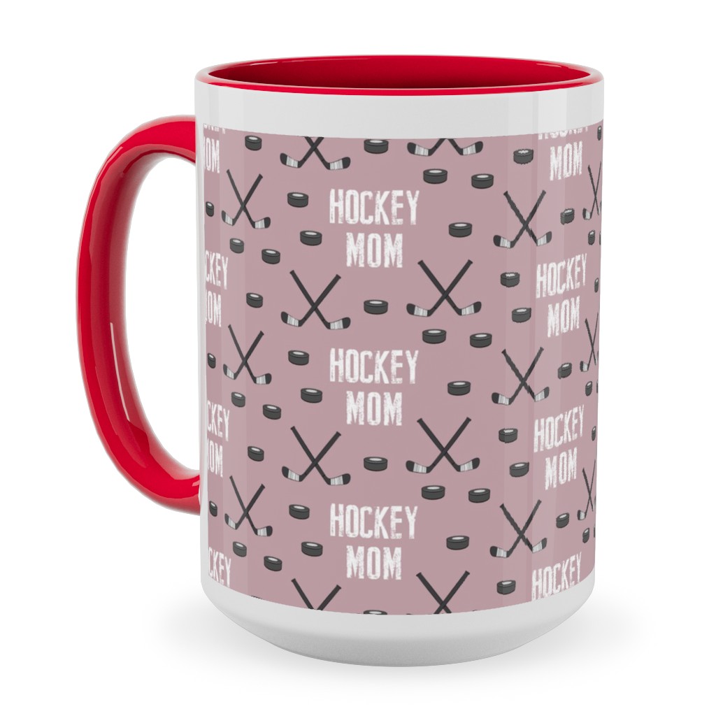 Hockey Mom - Mauve Ceramic Mug, Red, , 15oz, Pink, Bright Pink