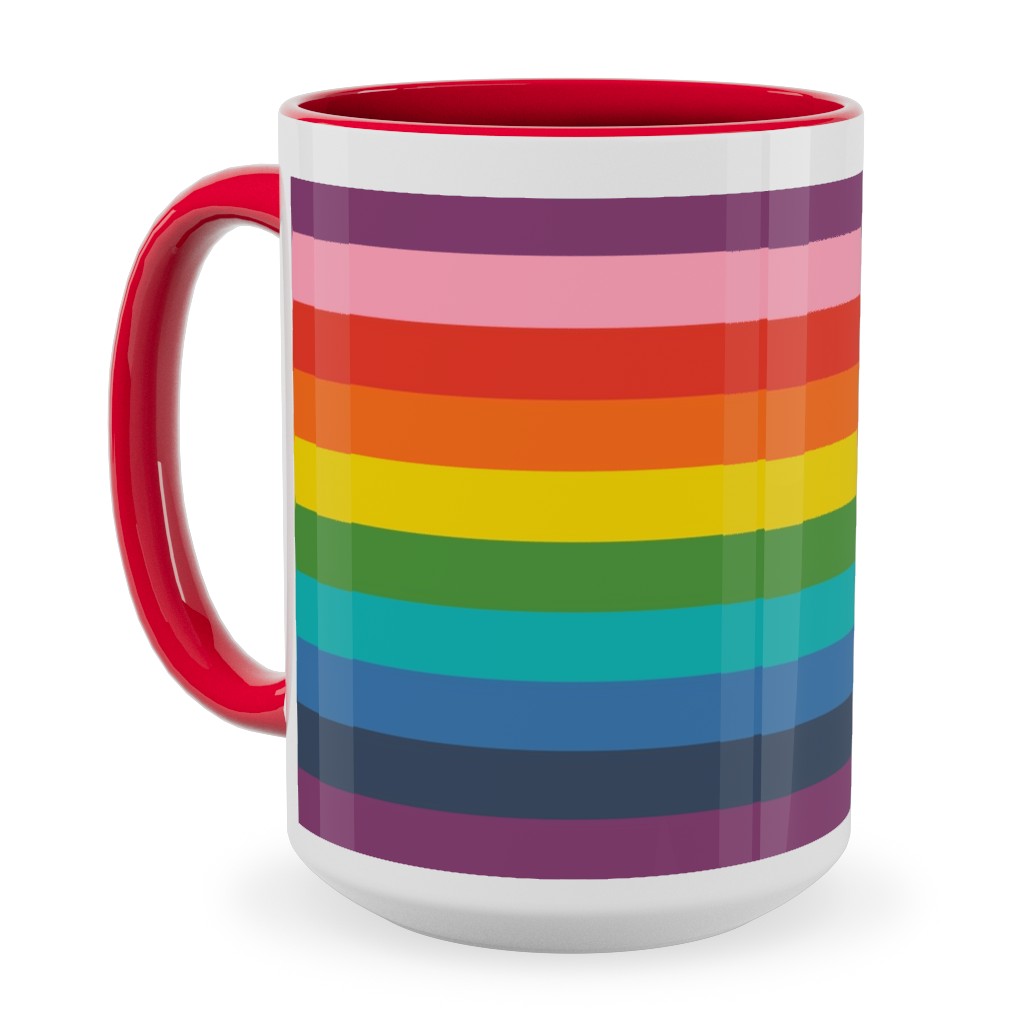 Colorful Live - Rainbow Stripe Ceramic Mug, Red, , 15oz, Multicolor