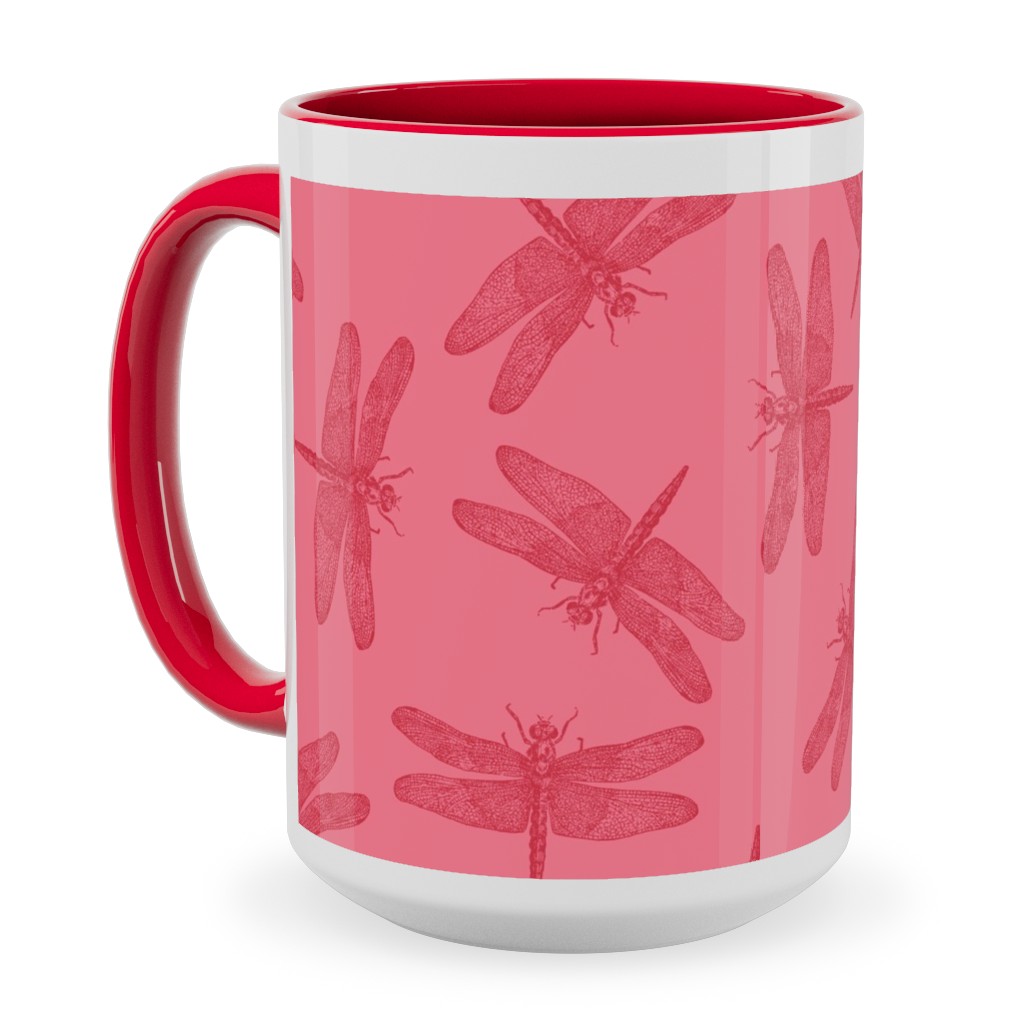 Vintage Dragonfly - Pink Ceramic Mug, Red, , 15oz, Pink, Bright Pink