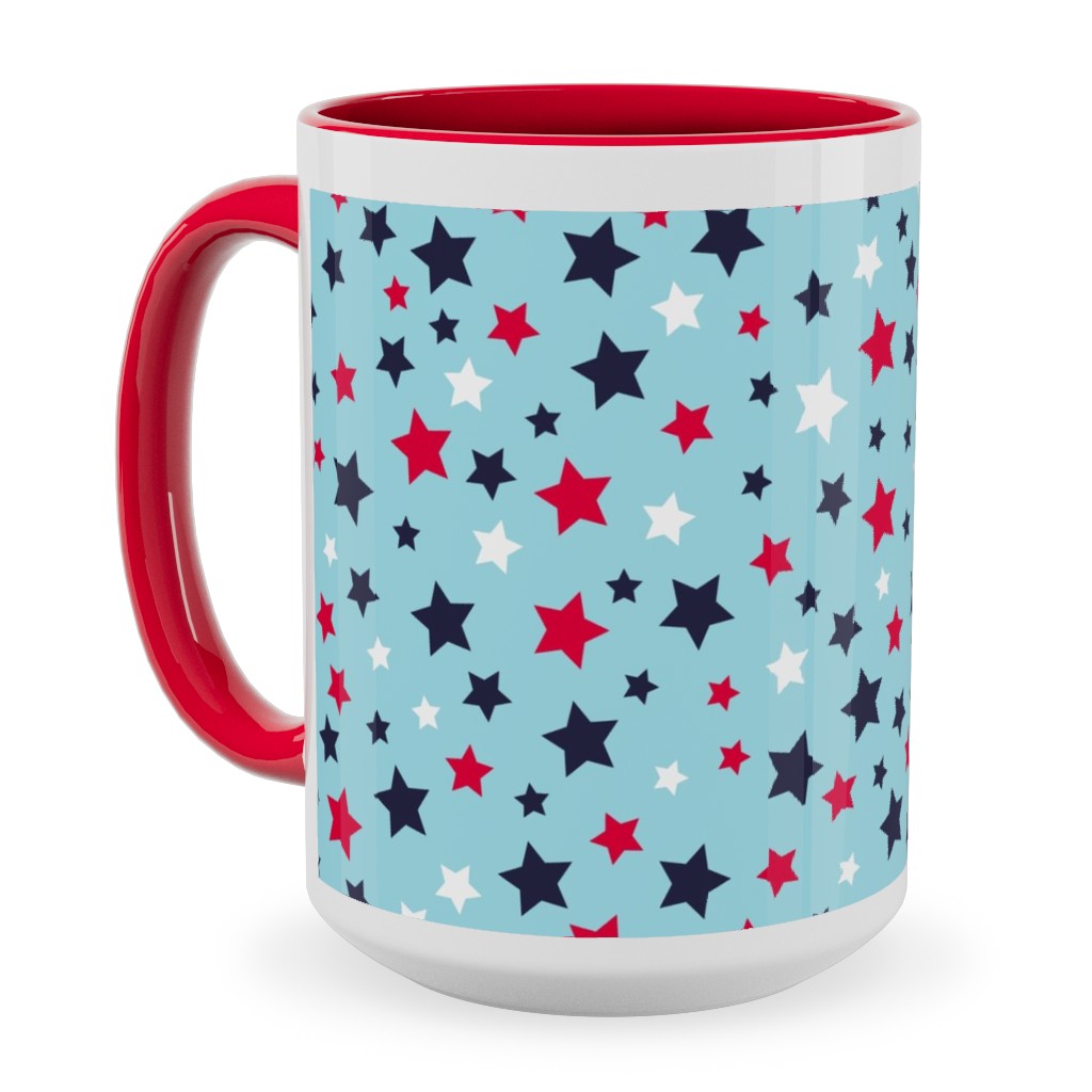 Scattered Stars - Blue Red and White Ceramic Mug, Red, , 15oz, Blue, True Blue