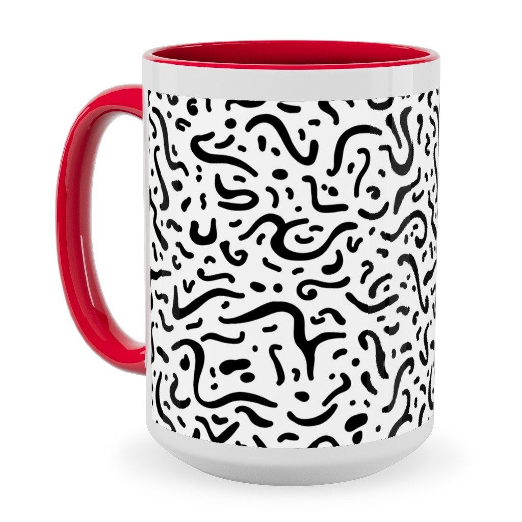 Squiggly - Black and White Ceramic Mug, Red, , 15oz, Black, Black