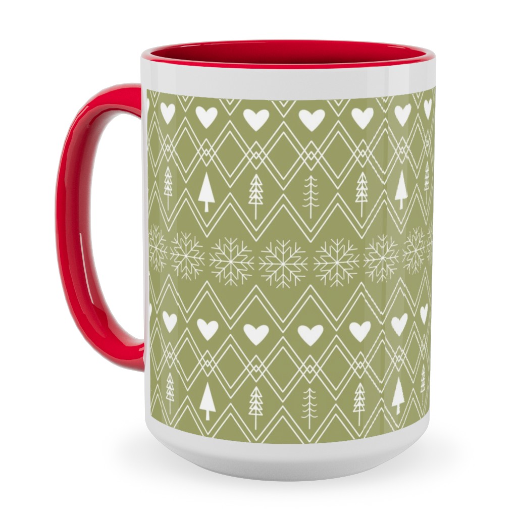 Fair Isle - Green Ceramic Mug, Red, , 15oz, Green, Classic Green
