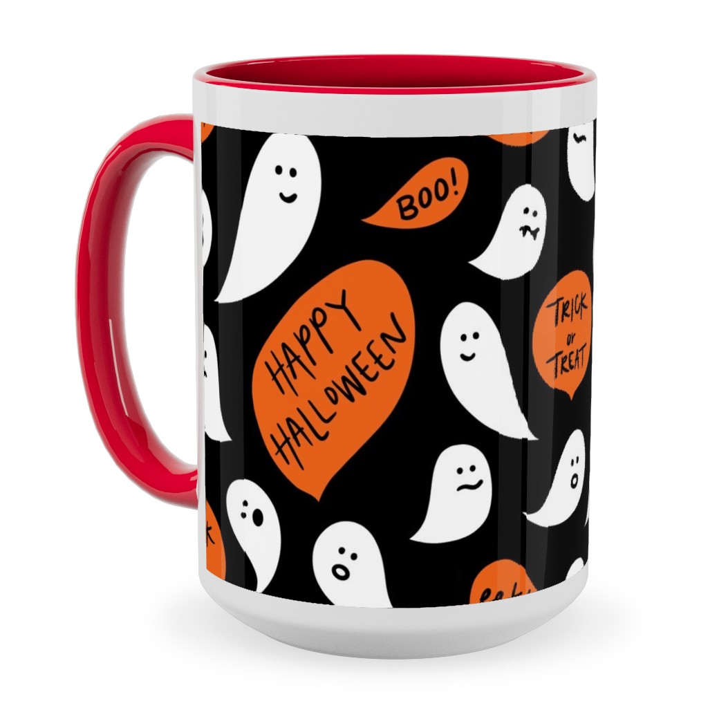 Halloween Ghosts Happy Halloween Ceramic Mug, Red,  , 15oz, Black