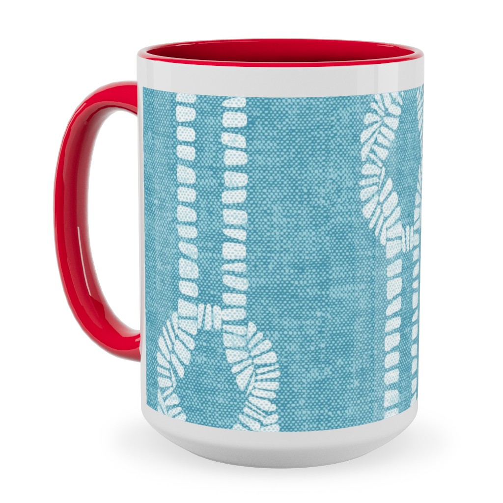 Nautical Coastal Square Rope Knots - Summer Blue Ceramic Mug, Red,  , 15oz, Blue