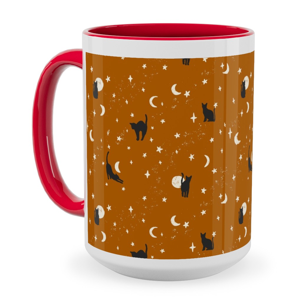 Halloween Black Cats - Orange Ceramic Mug, Red,  , 15oz, Orange