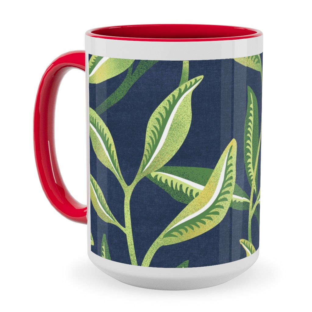 Green Leafy Vines - Blue and Green Ceramic Mug, Red, , 15oz, Green, Classic Green