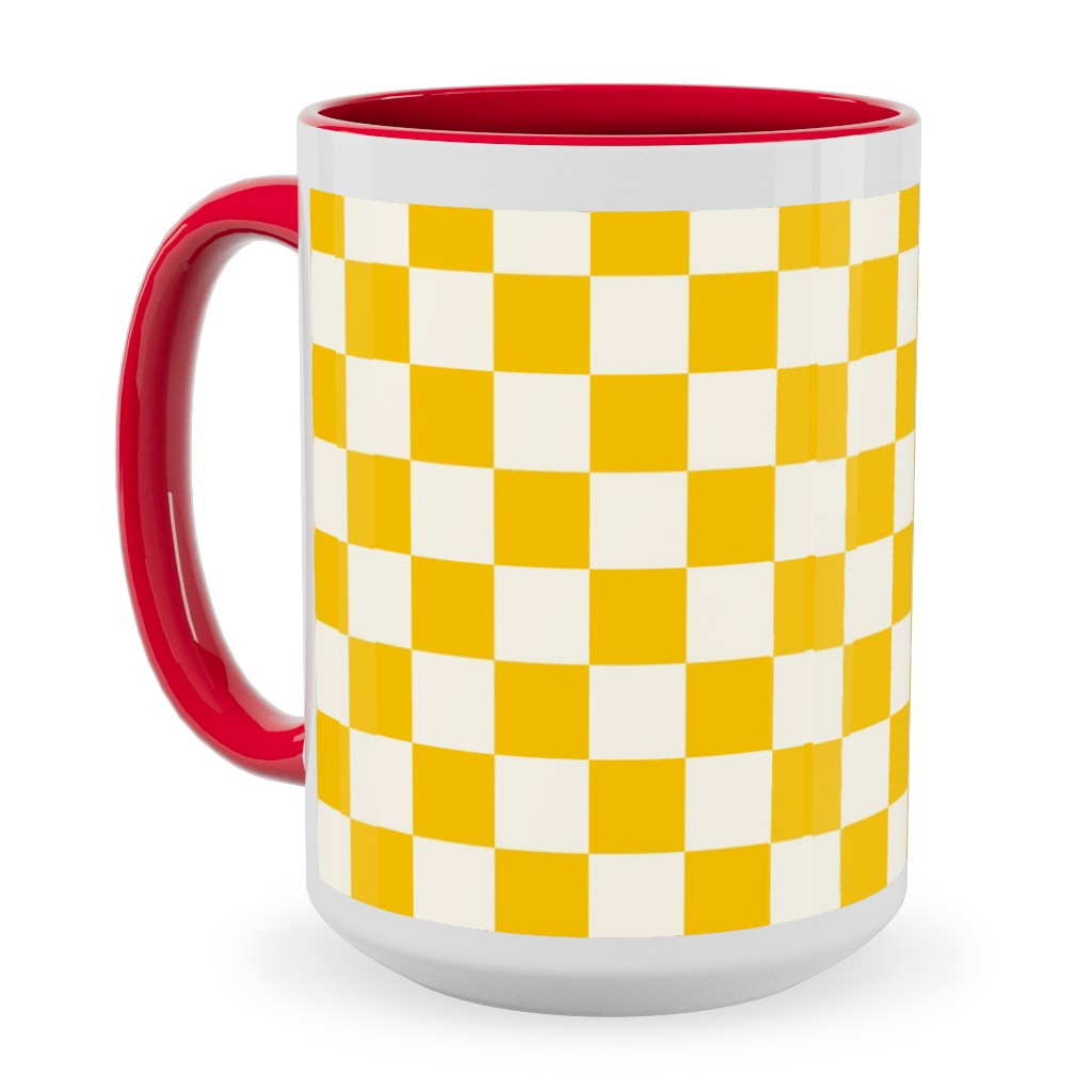 Checkered Pattern - Yellow Ceramic Mug, Red, , 15oz, Yellow, Classic Yellow