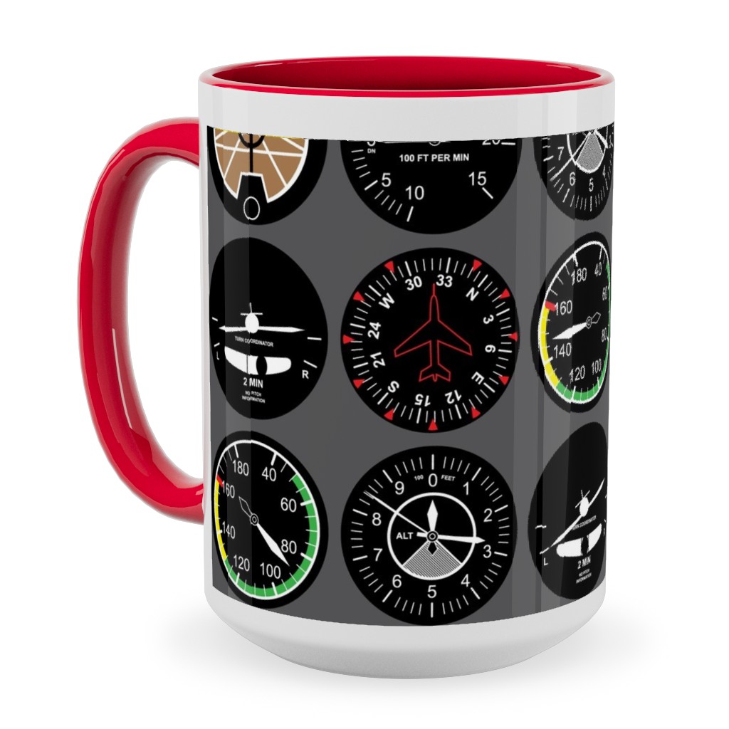 Flight Deck Ceramic Mug, Red, , 15oz, Gray, Slate