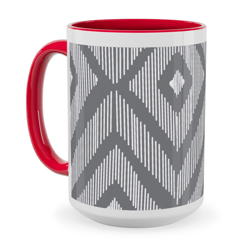 Ikat Ceramic Mug, Red,  , 15oz, Gray