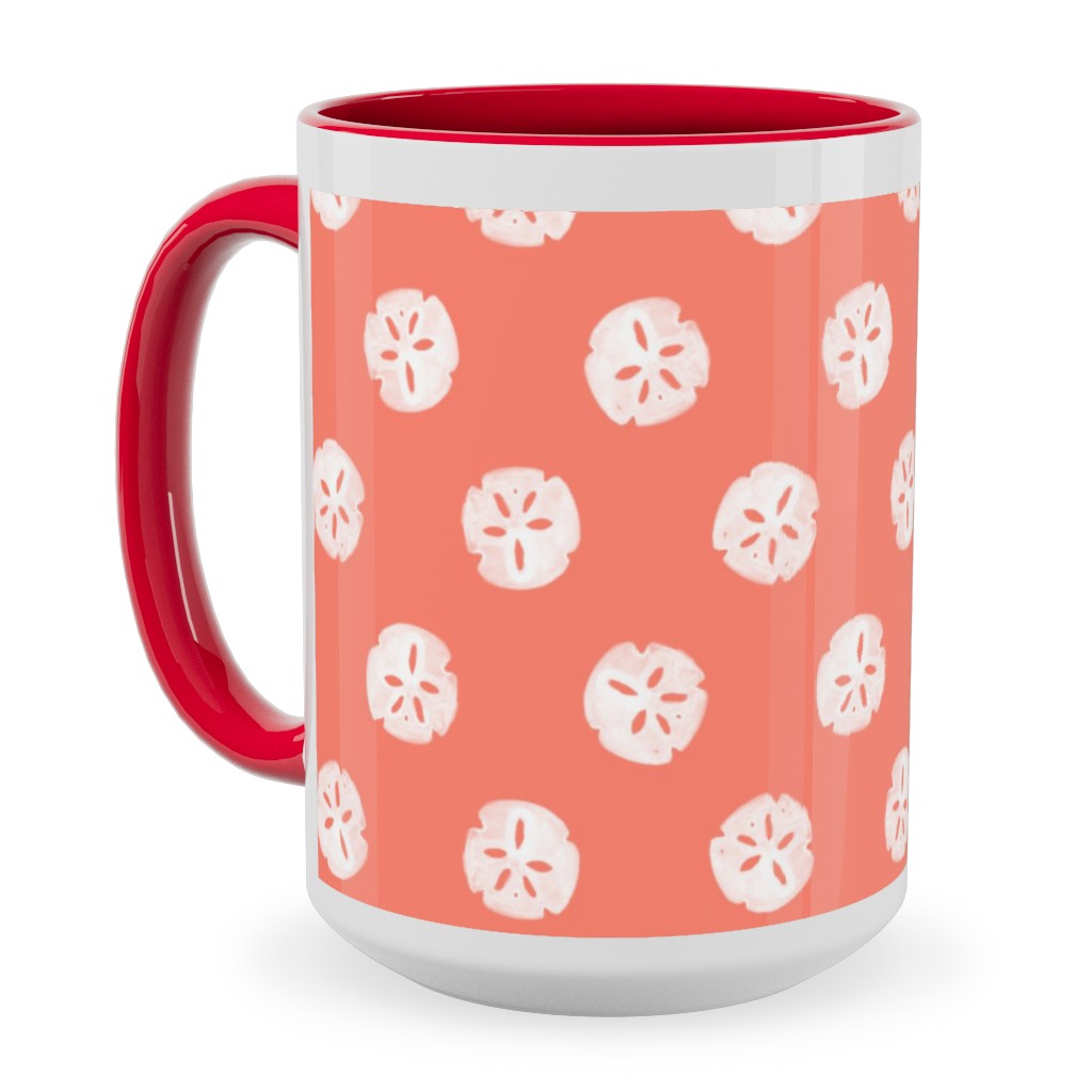 Sand Dollars - Coral Ceramic Mug, Red,  , 15oz, Orange