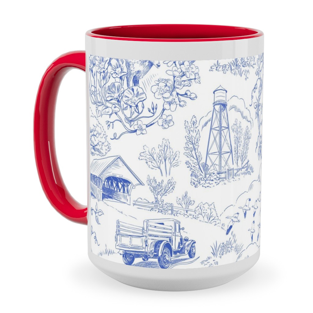 Country Living Toile - Blue Ceramic Mug, Red,  , 15oz, Blue