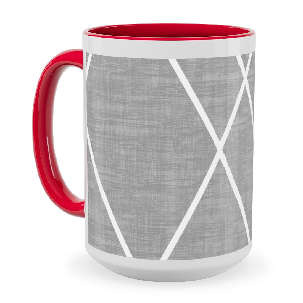 Geometric Grid - Gray Ceramic Mug, Red,  , 15oz, Gray