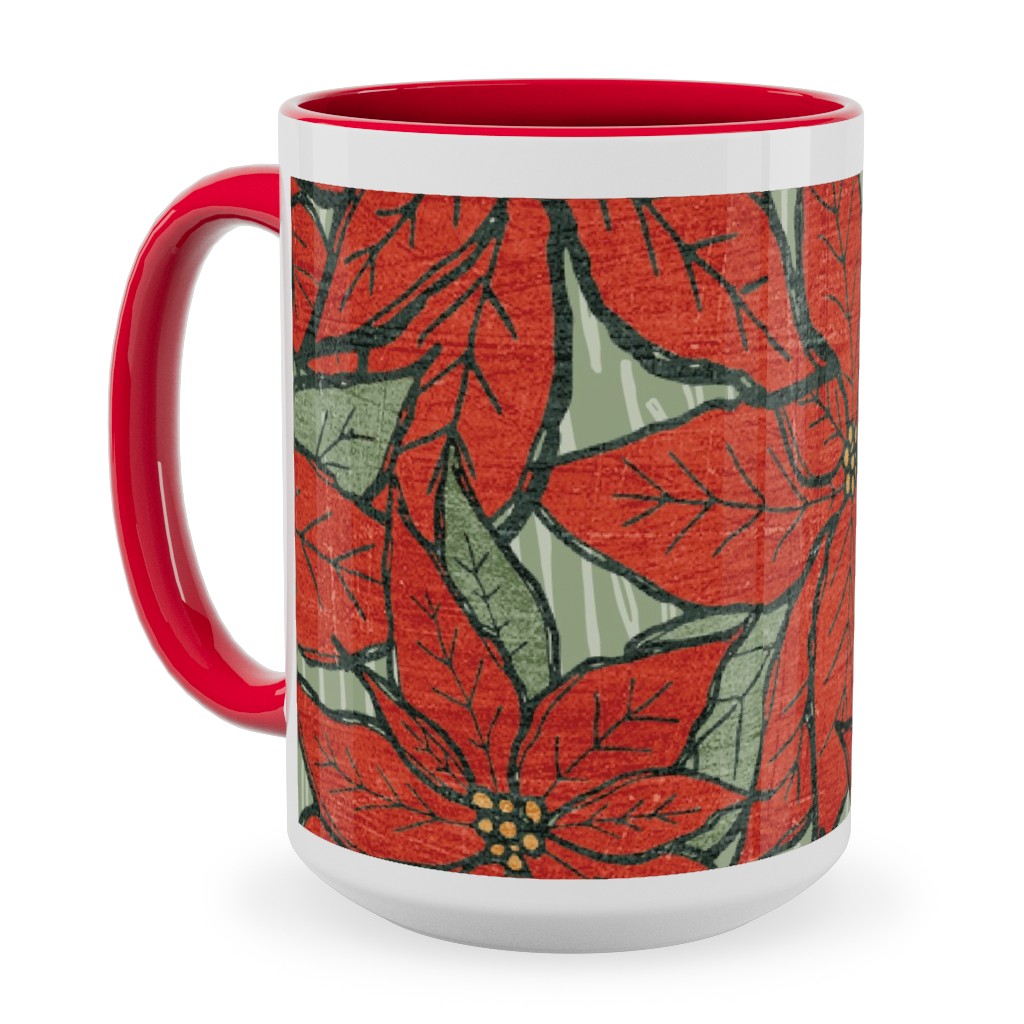 Wild Poinsettias Ceramic Mug, Red,  , 15oz, Red