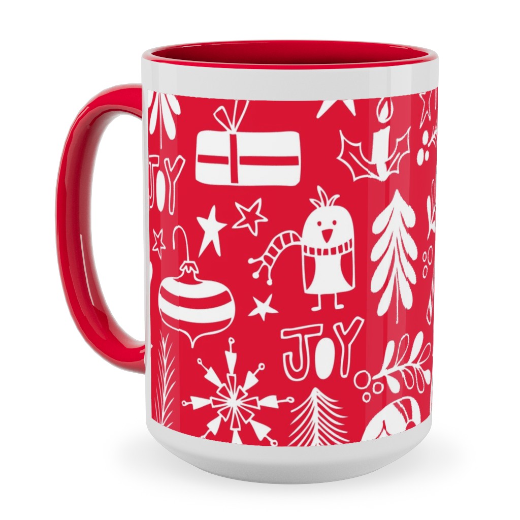 Peace & Joy Christmas - Red Ceramic Mug, Red, , 15oz, Red, Red