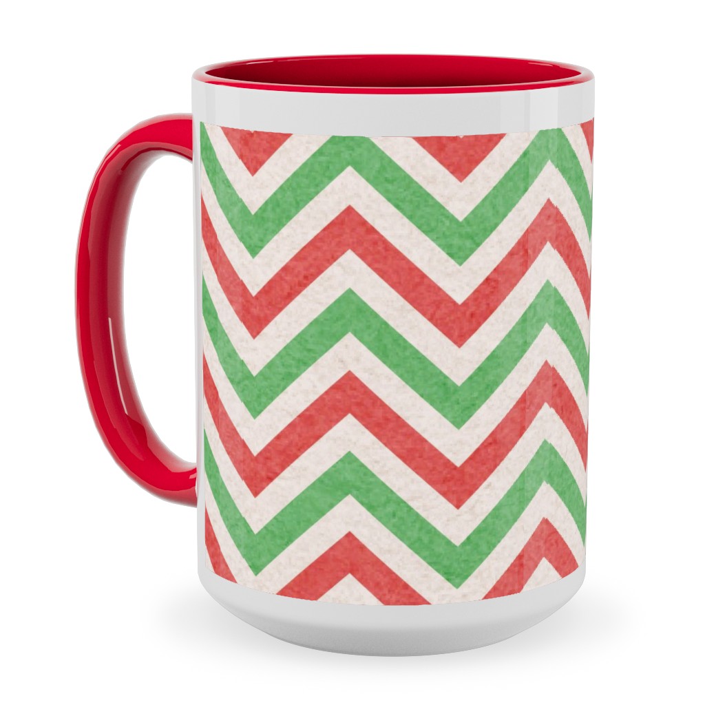 Mottled Holiday Zigzags Ceramic Mug, Red, , 15oz, Multicolor
