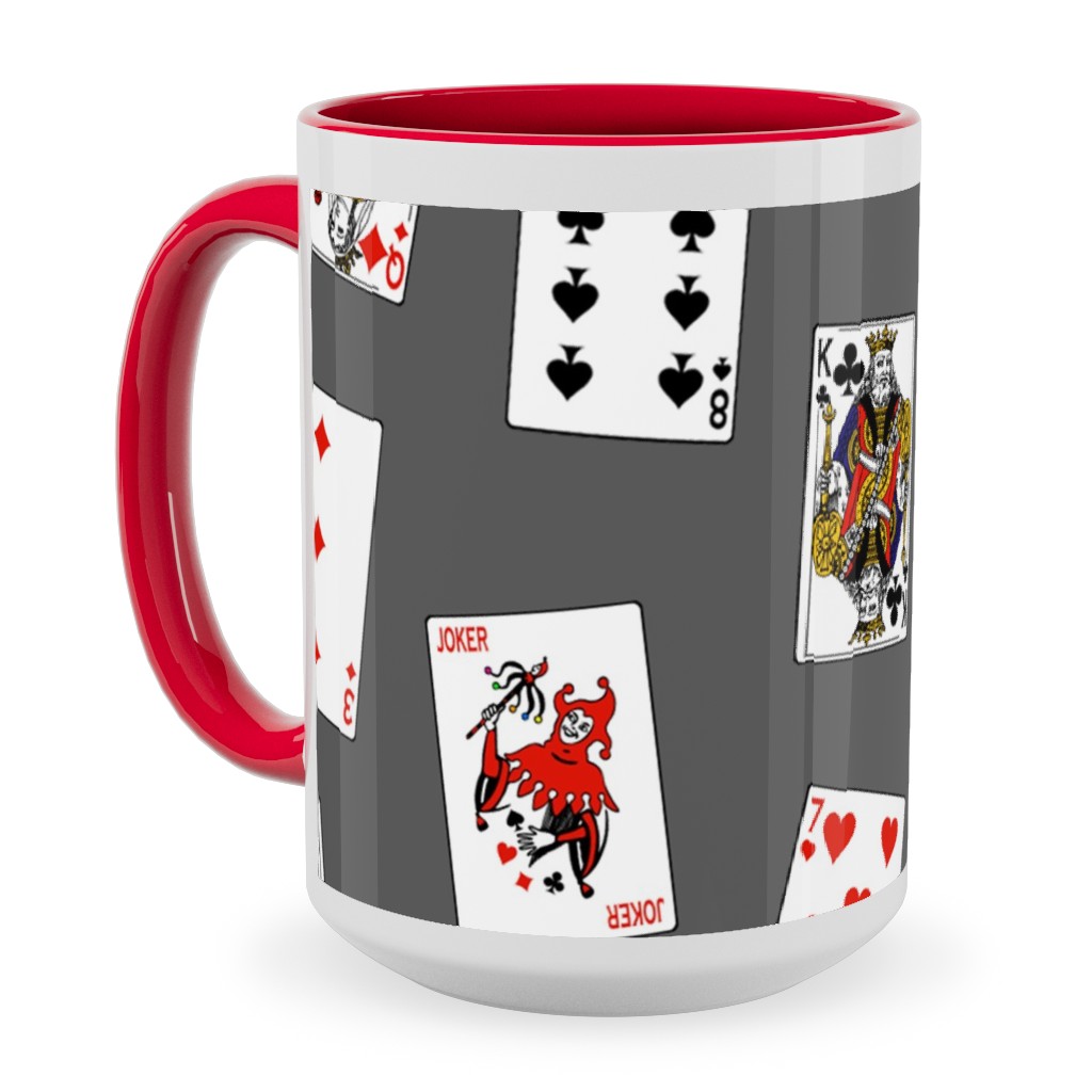 Scattered Playing Cards Ceramic Mug, Red,  , 15oz, Gray