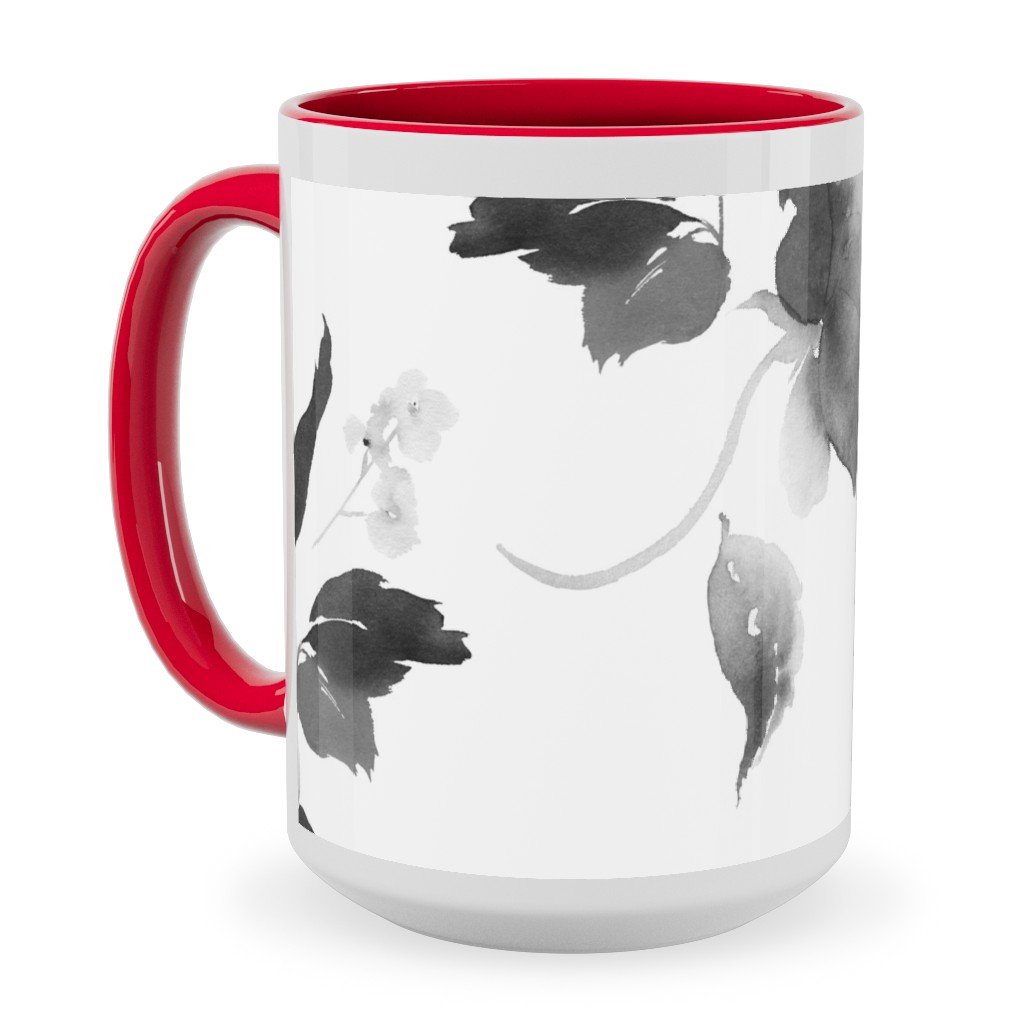 Spring Beginning - Black and White Ceramic Mug, Red,  , 15oz, White