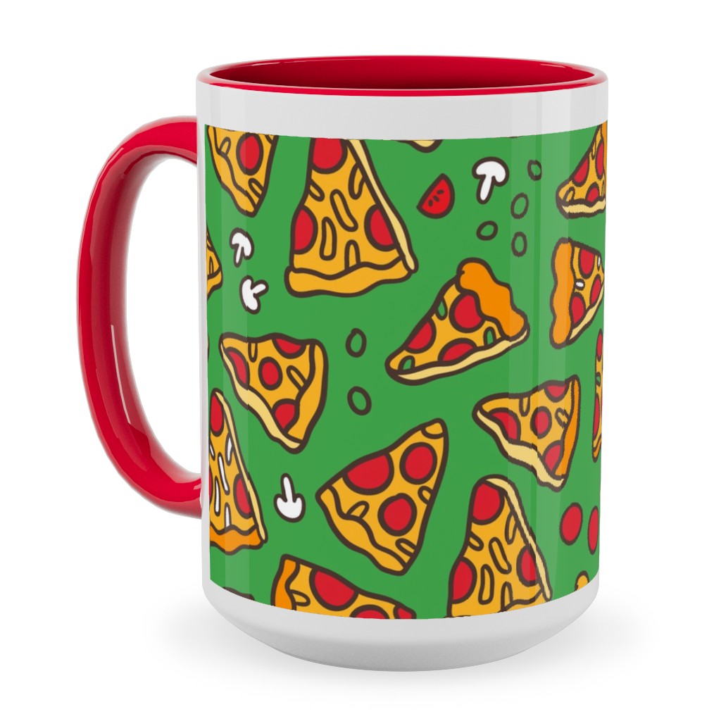 Pizza Pattern Ceramic Mug, Red,  , 15oz, Green