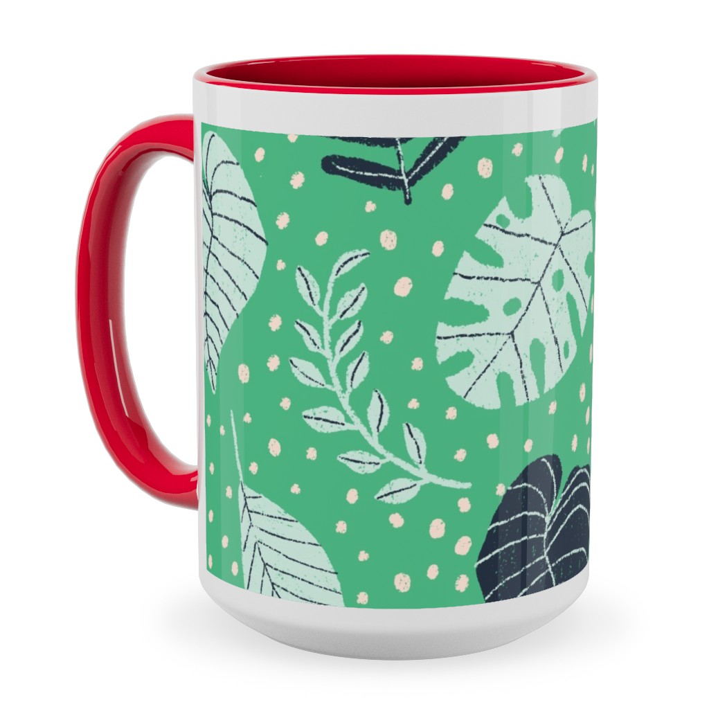 Leafy Jungle - Green Ceramic Mug, Red,  , 15oz, Green