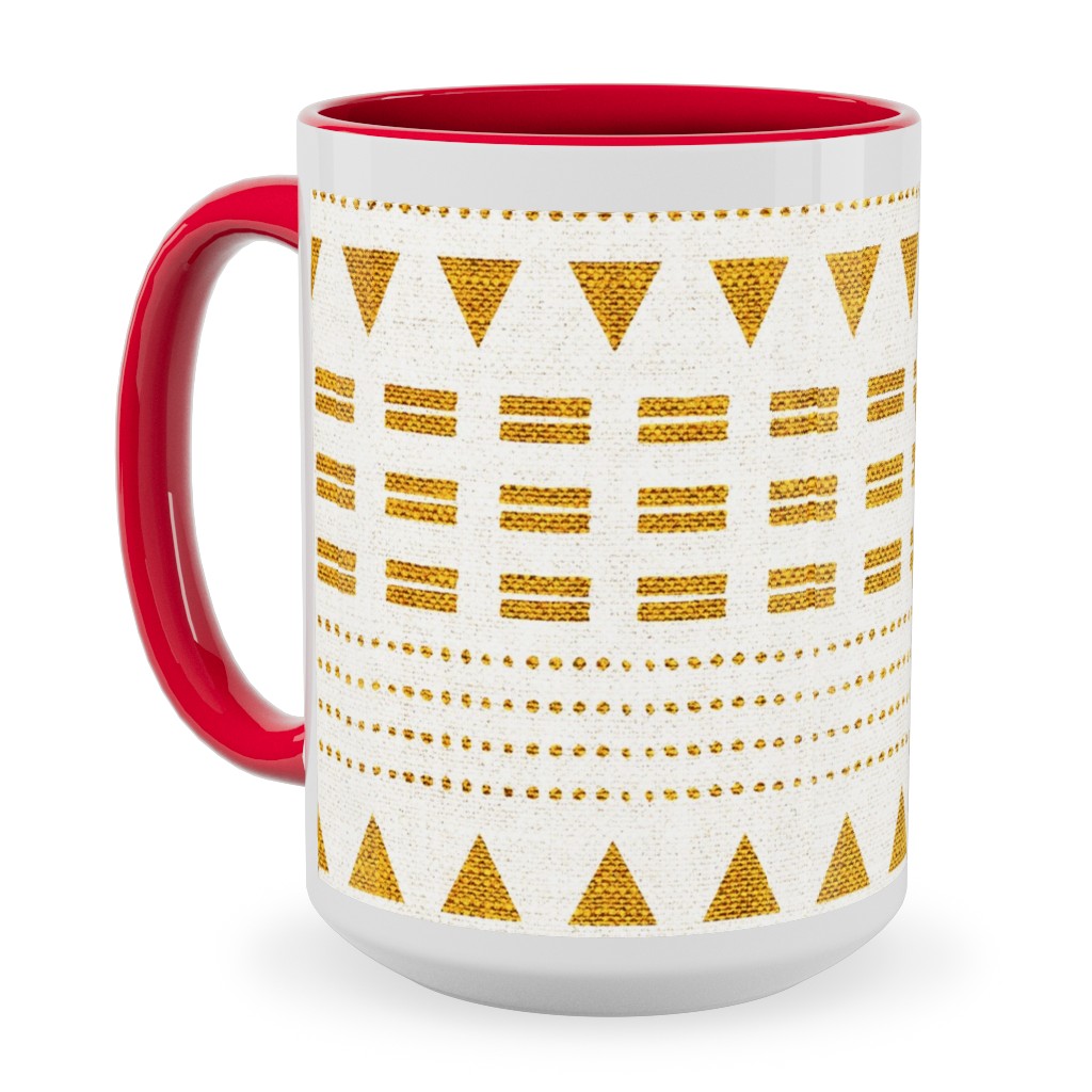 North Boho Stripe - Yellow Ceramic Mug, Red,  , 15oz, Yellow