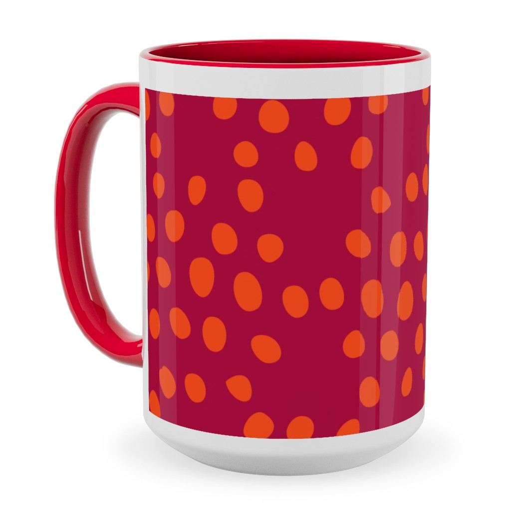 Hexagon Dots - Red and Orange Ceramic Mug, Red, , 15oz, Red, Red