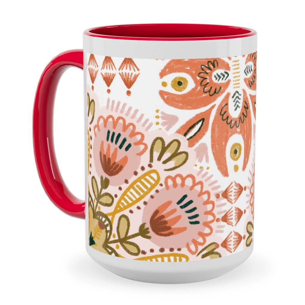 Pysanky - Boho - Warm Ceramic Mug, Red, , 15oz, Pink, Bright Pink