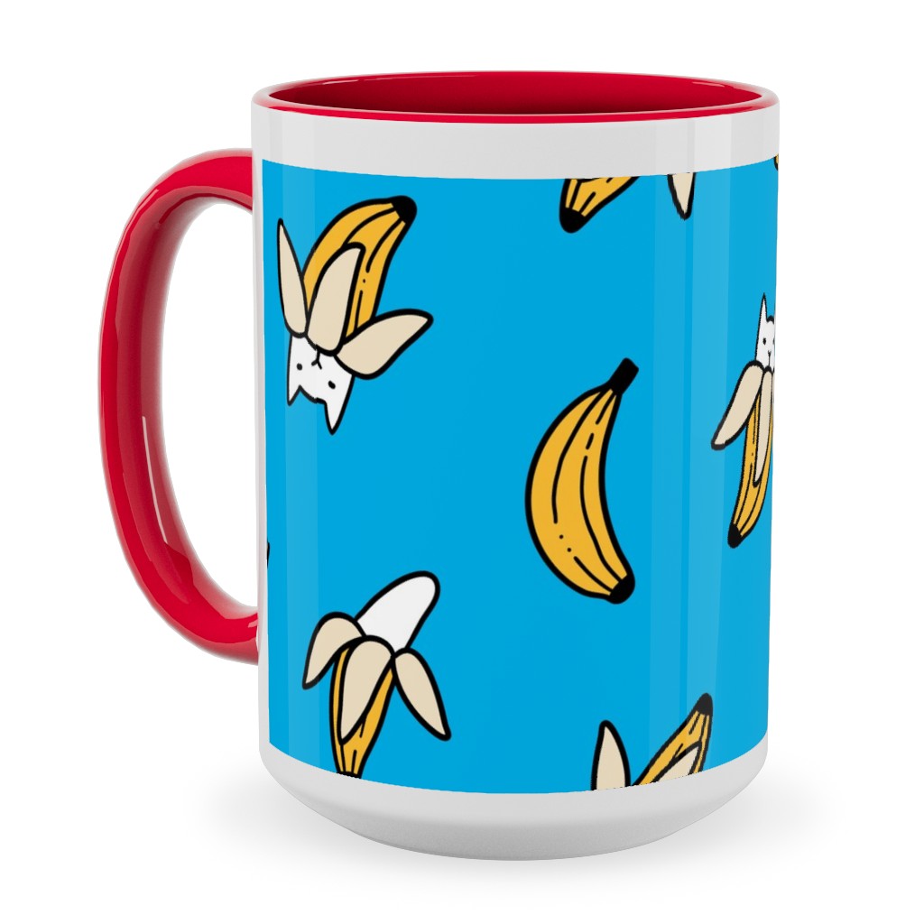 Funny Yummy Banana Cats - Blue Ceramic Mug, Red,  , 15oz, Blue