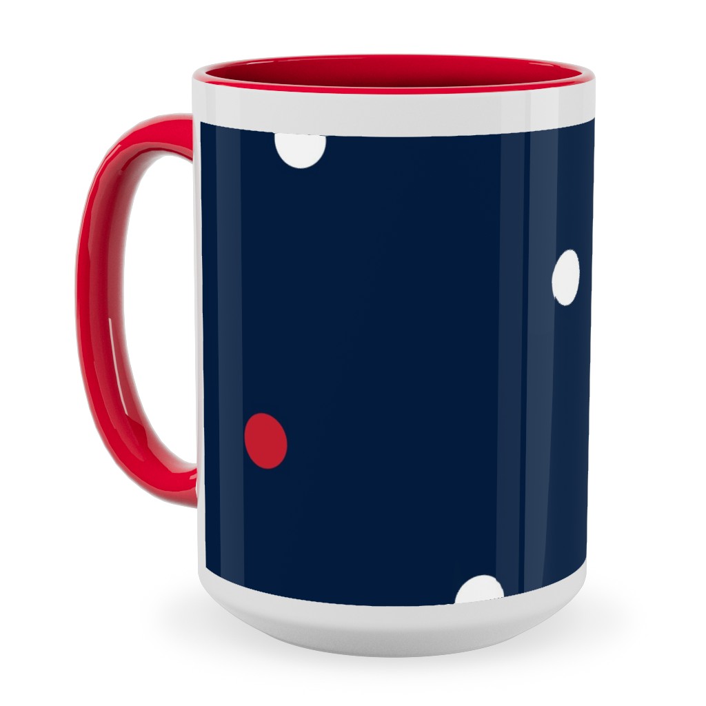 Mixed Polka Dots - Red White and Royal on Navy Blue Ceramic Mug, Red,  , 15oz, Blue